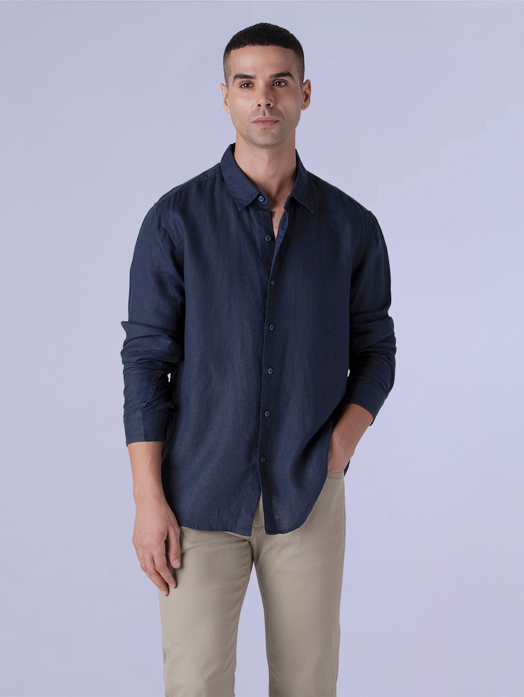 Men's Solid Slim Fit Linen Redloop Shirt