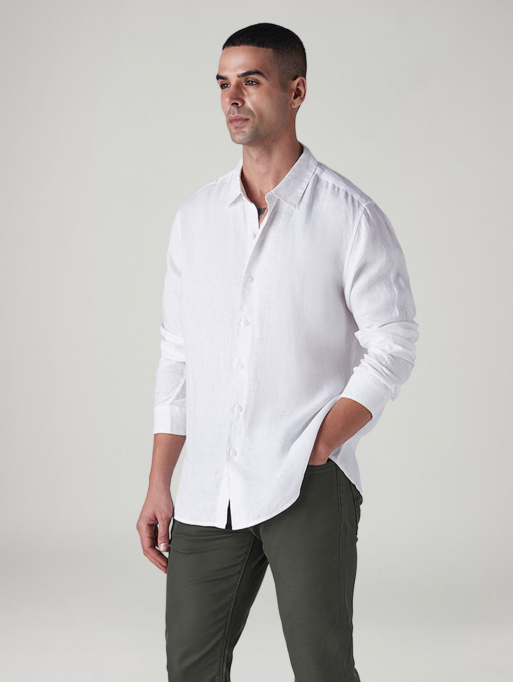Men's Solid Slim Fit Linen Redloop Shirt