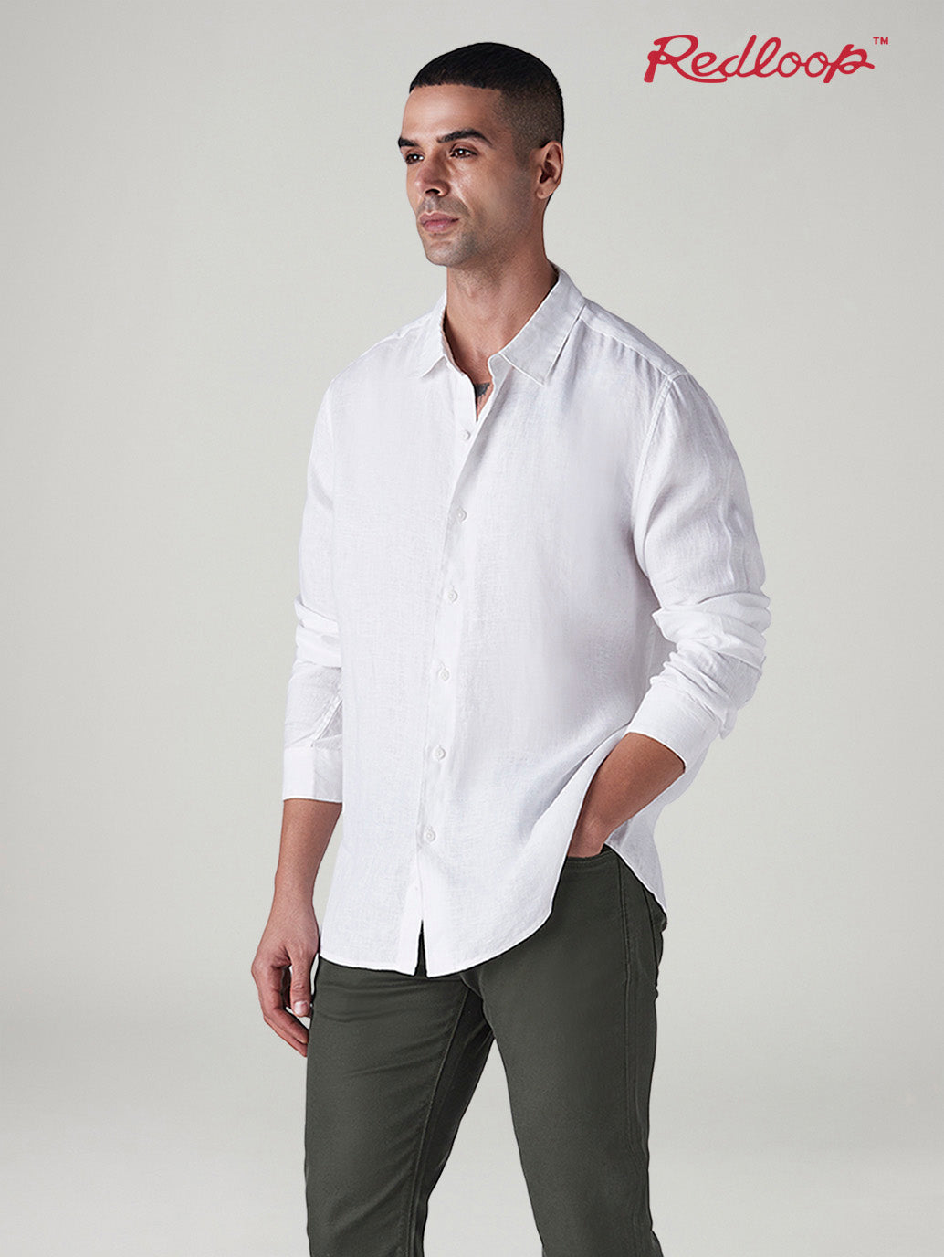 Men's Solid Slim Fit Linen Redloop Shirt