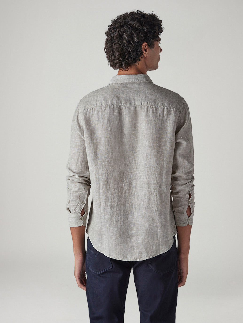 Men's Redloop Light Grey Solid Slim Fit Linen Shirt - Back View