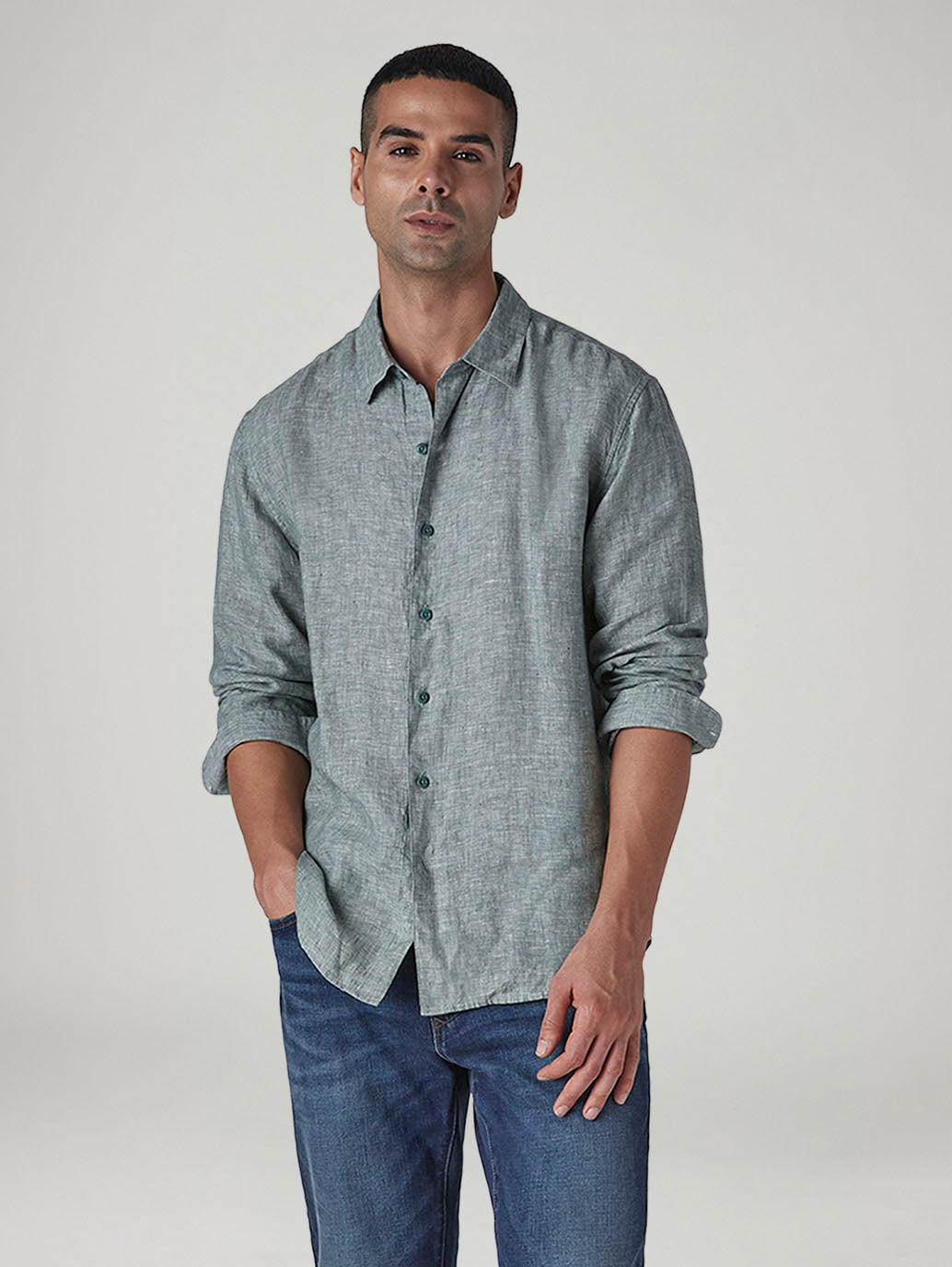 Men's Solid Slim Fit Linen Redloop Shirt