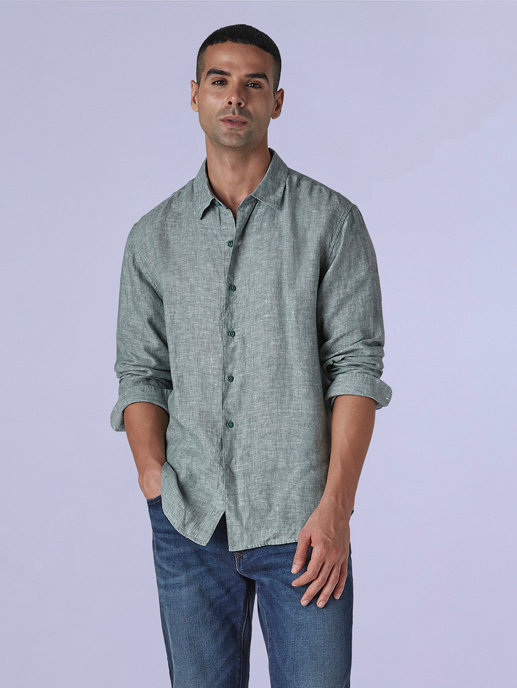 Men's Solid Slim Fit Linen Redloop Shirt