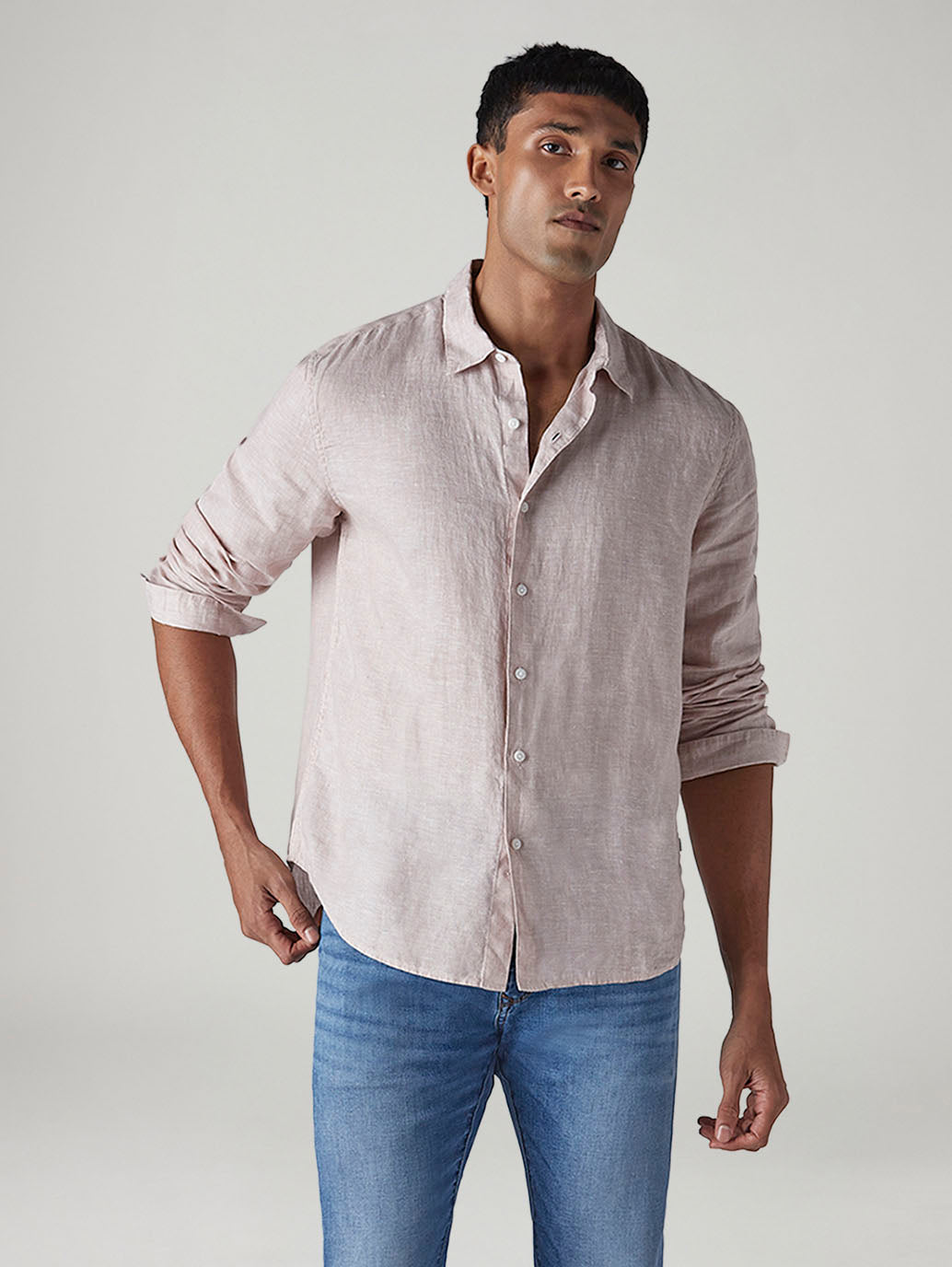 Men's Solid Slim Fit Redloop Linen Shirt