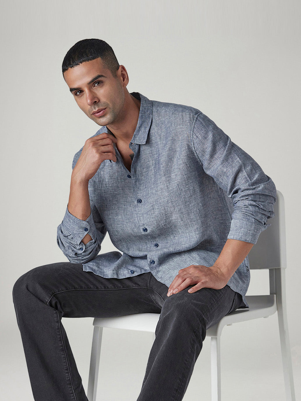 Men's Redloop Solid Slim Fit Linen Shirt