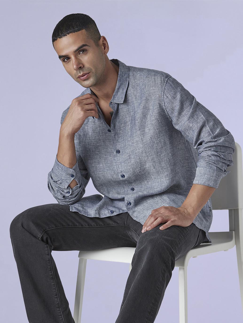 Men's Redloop Solid Slim Fit Linen Shirt