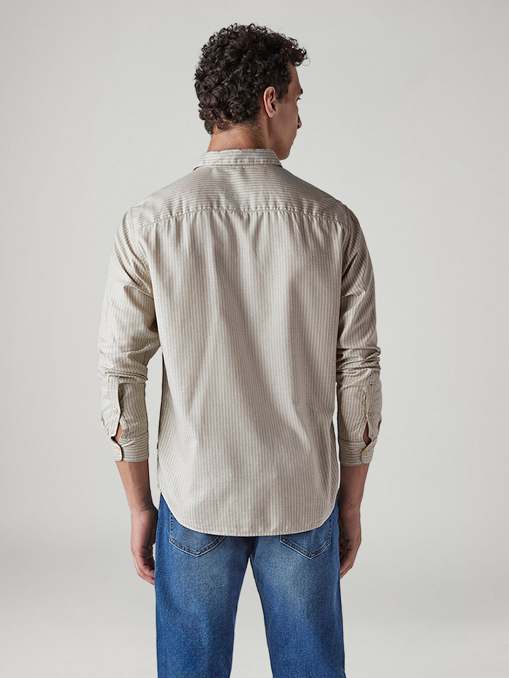 Men's Redloop Striped Slim Fit Linen Shirt - Back View