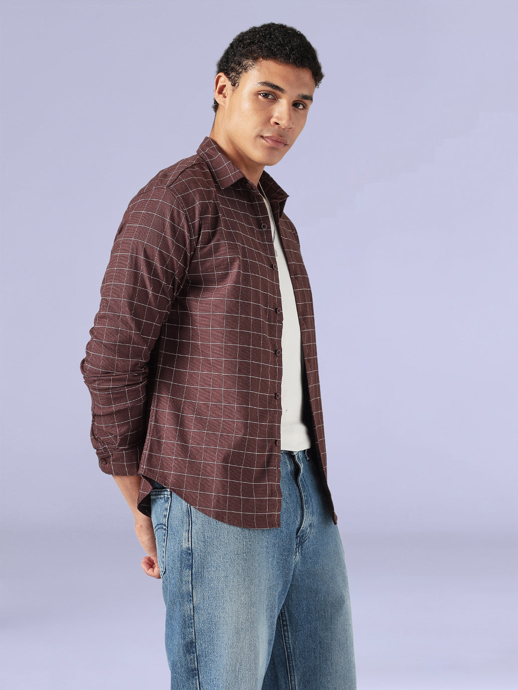 Men's Checkered Slim Fit Redloop Shirt - Styleshot View