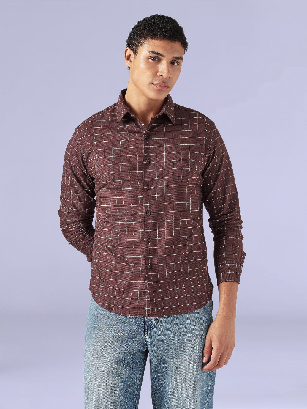 Men's Checkered Slim Fit Redloop Shirt - Front View