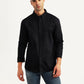 Men's Textured Black Slim Fit Shirt - Styleshot View