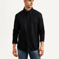 Men's Textured Black Slim Fit Shirt - Front View