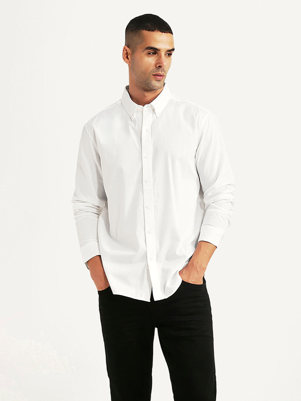 Men's Solid White Slim Fit Shirt - Styleshot View