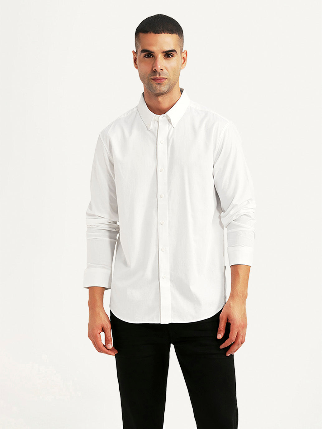 Men's Solid White Slim Fit Shirt - Front View