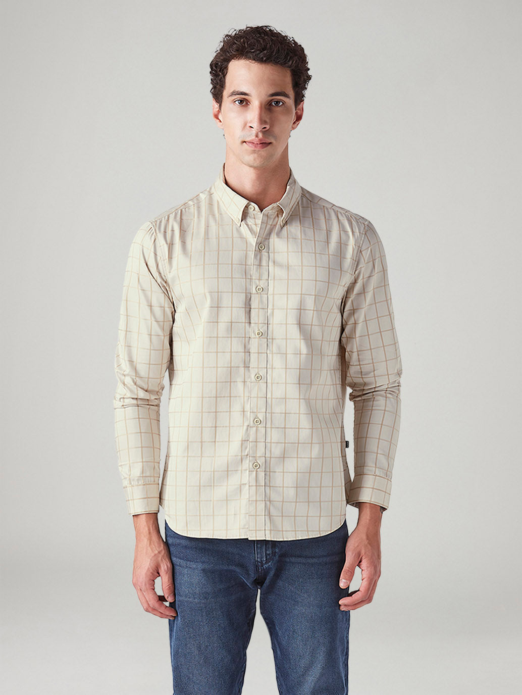 Men's Checkered Slim Fit Shirt - Front View