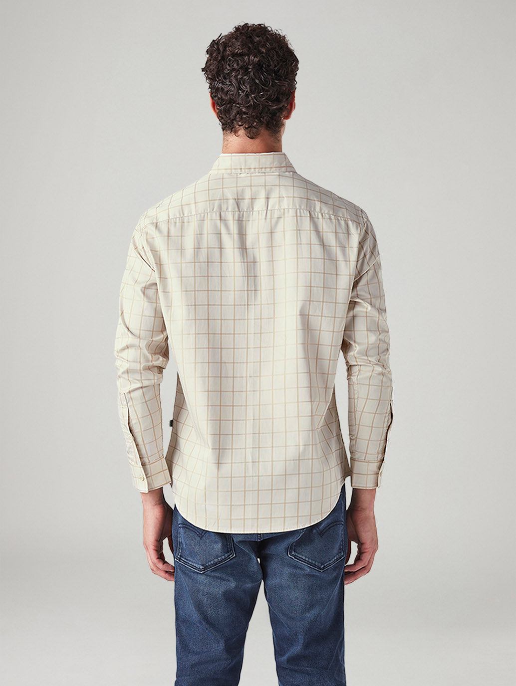 Men's Checkered Slim Fit Shirt - Back View