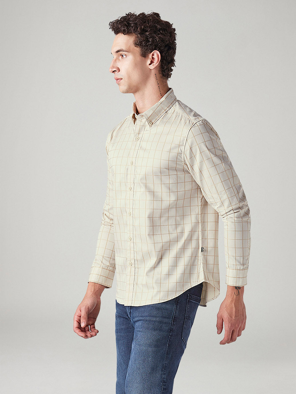 Men's Checkered Slim Fit Shirt - Side View