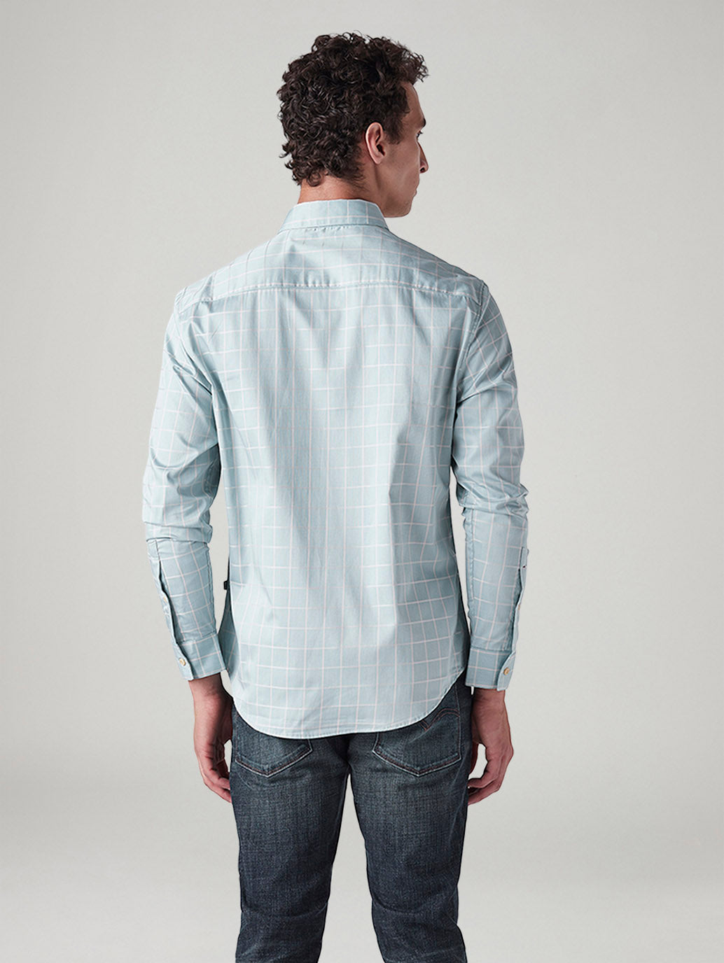 Men's Checkered Slim Fit Shirt - Back View