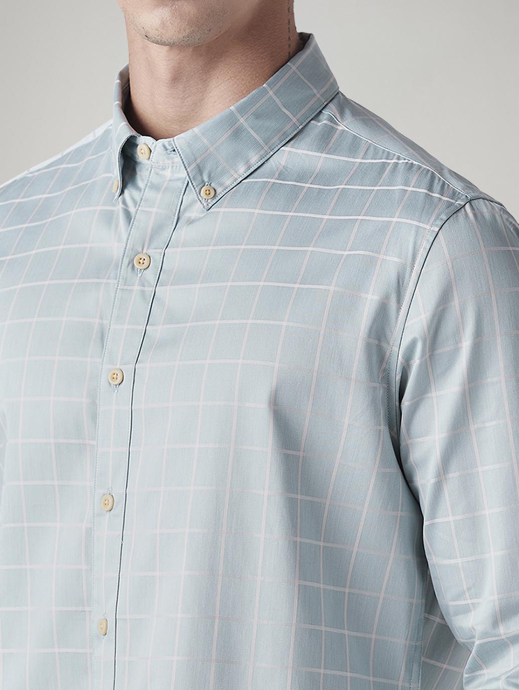 Men's Checkered Slim Fit Shirt - Detail View