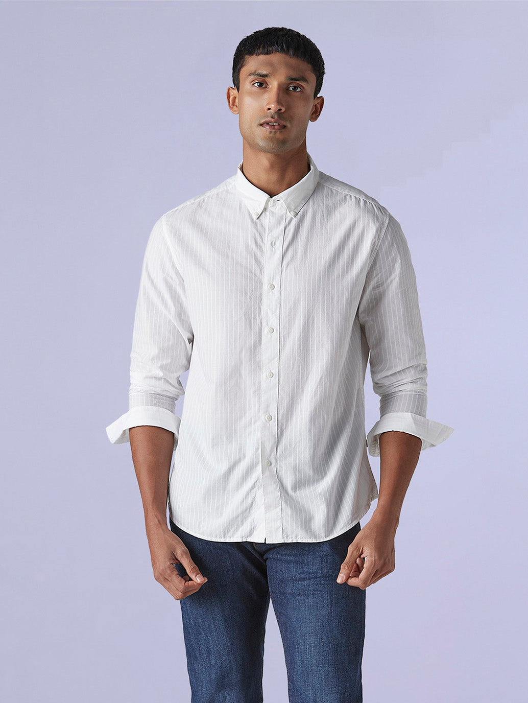 Men's Striped Slim Fit Dobby Redloop Shirt