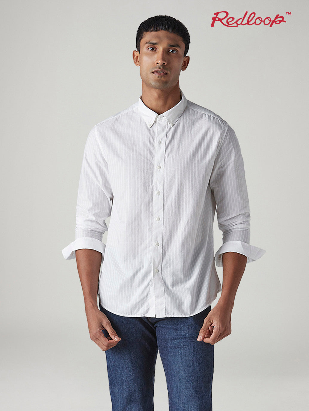 Men's Striped Slim Fit Dobby Redloop Shirt