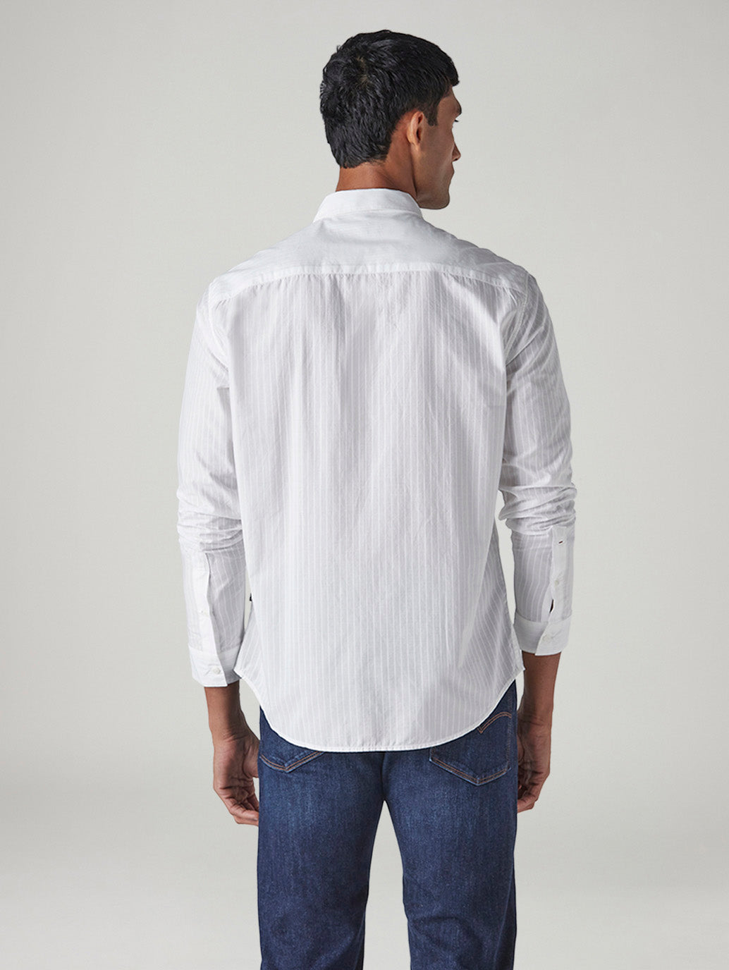 Men's Striped Slim Fit Dobby Redloop Shirt - Back View