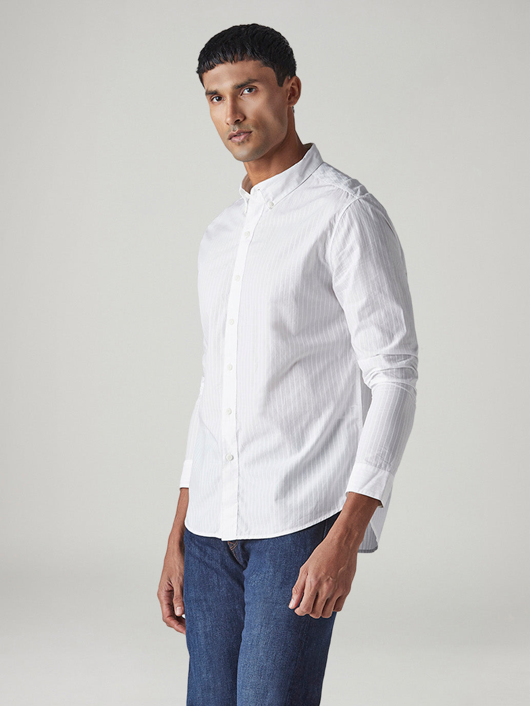 Men's Striped Slim Fit Dobby Redloop Shirt - Side View