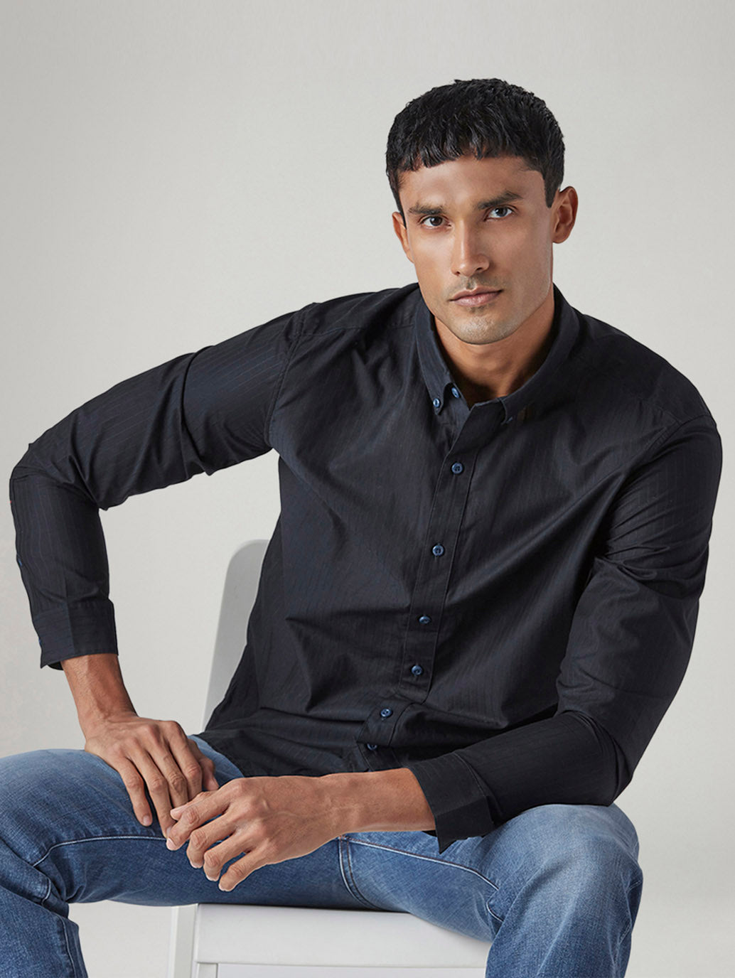 Men's Striped Slim Fit Redloop Dobby Shirt