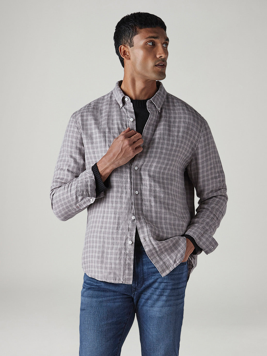 Men's Redloop Checkered Slim Fit Linen Shirt