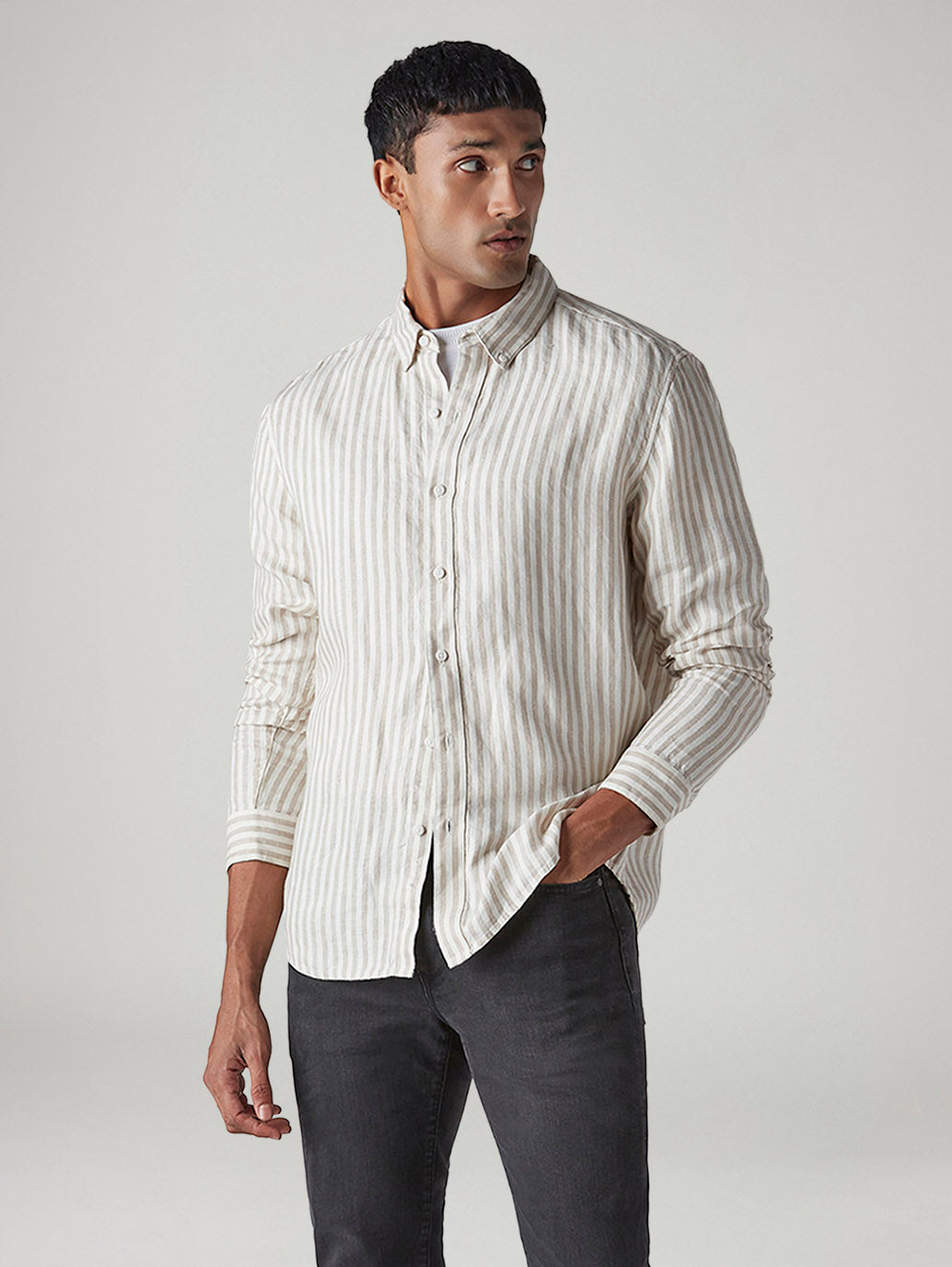 Men's Redloop Striped Slim Fit Linen Shirt