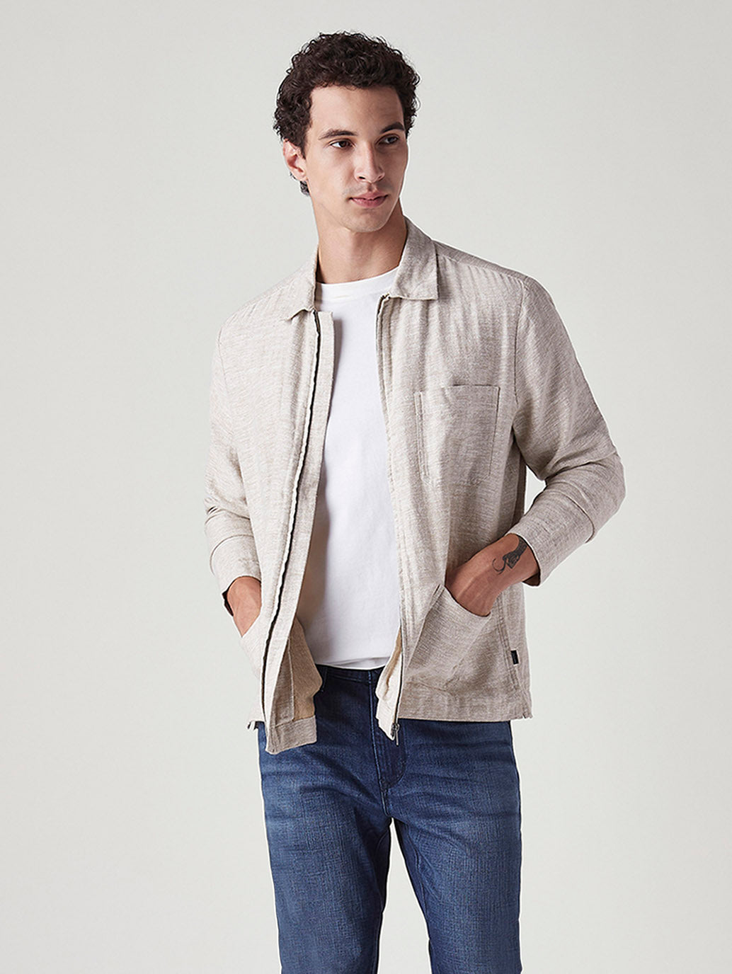 Men's Self Design Beige Linen Jackets - Styleshot View