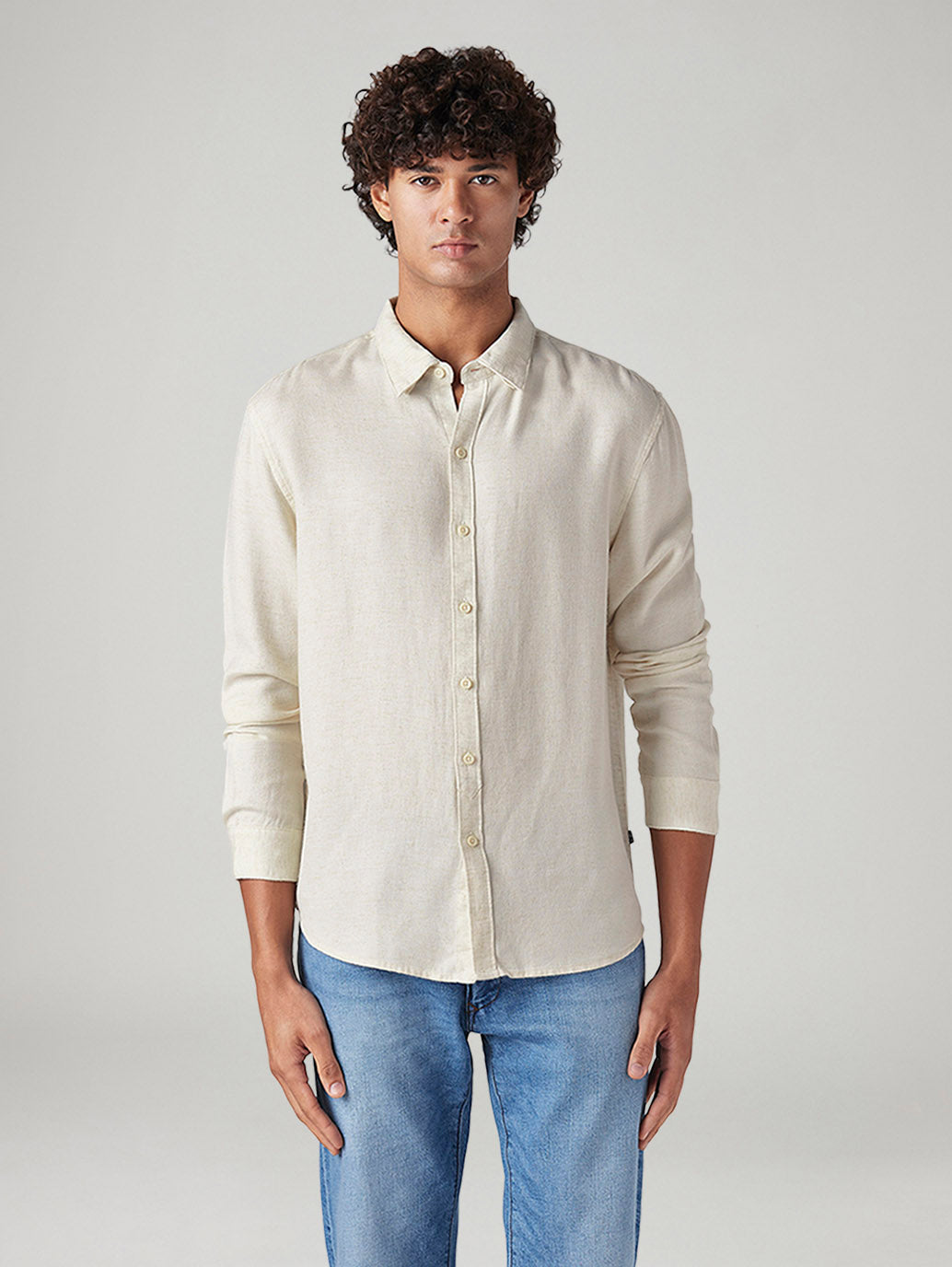 Men's Solid Slim Fit Linen Shirt - Front View