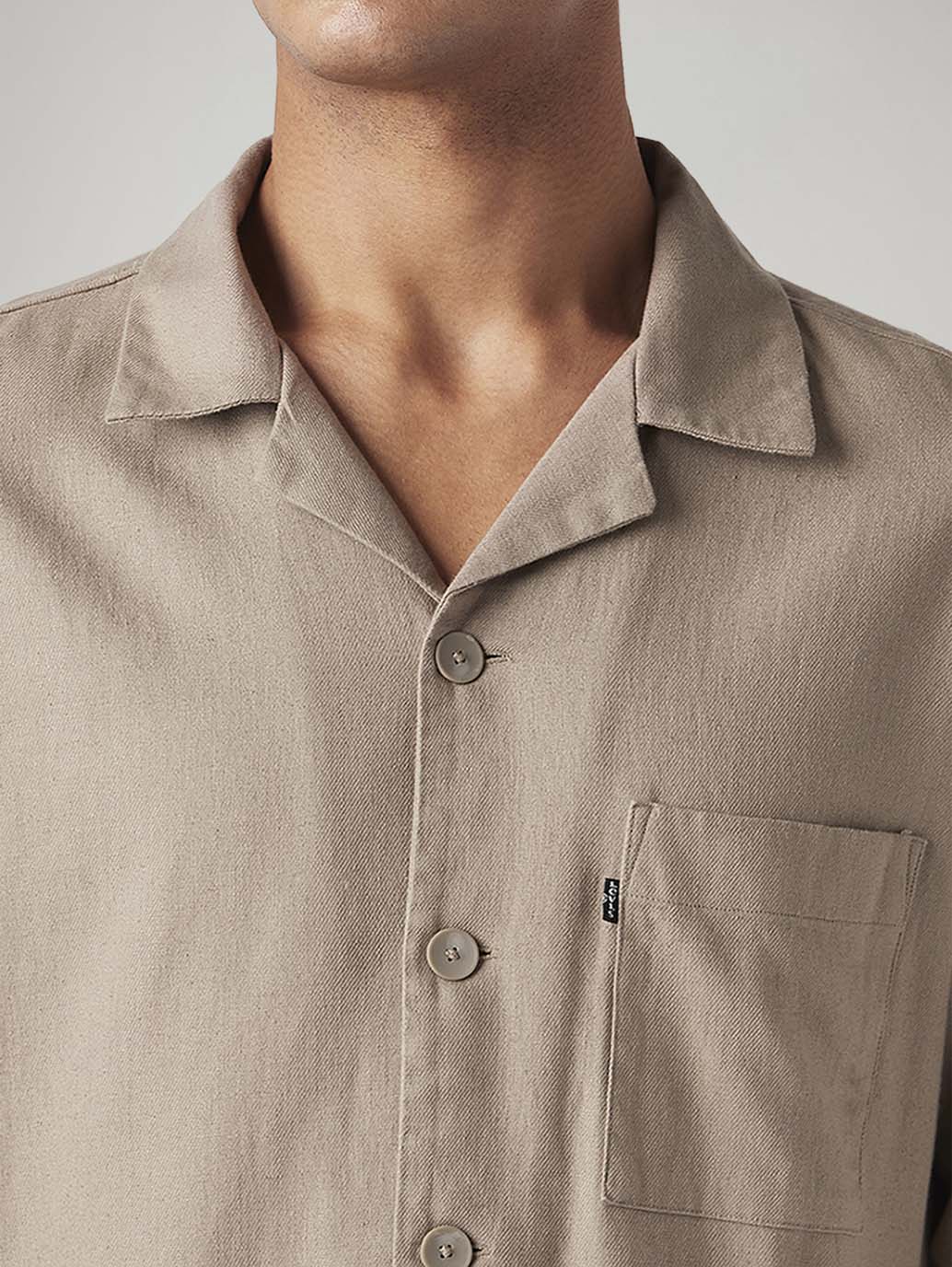 Men's Solid Relaxed Fit Linen Shirt - Detail View