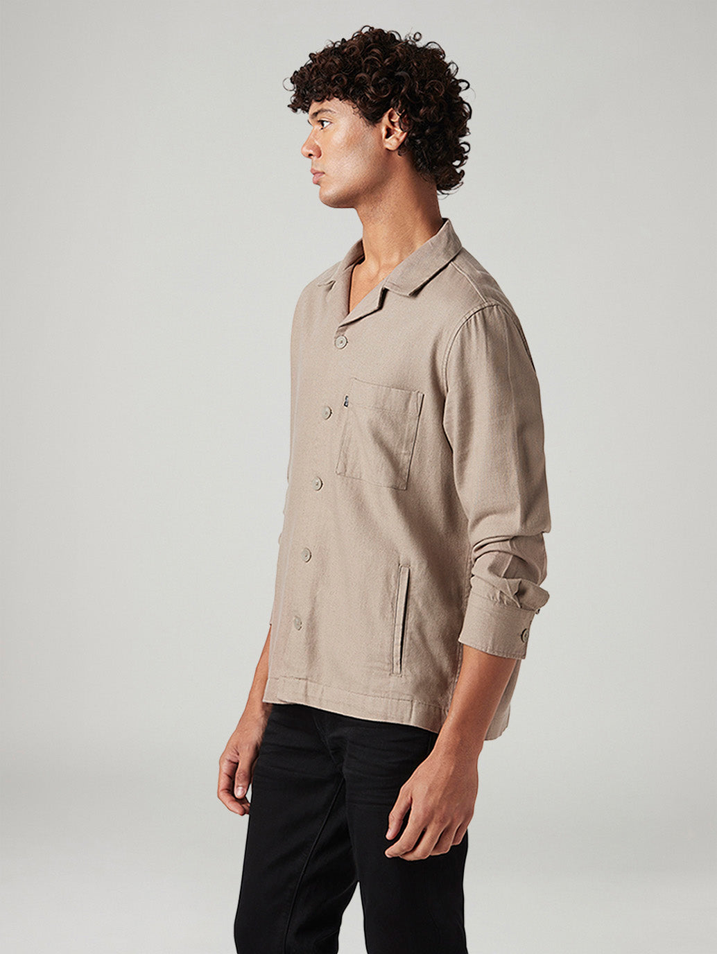 Men's Solid Relaxed Fit Linen Shirt - Side View