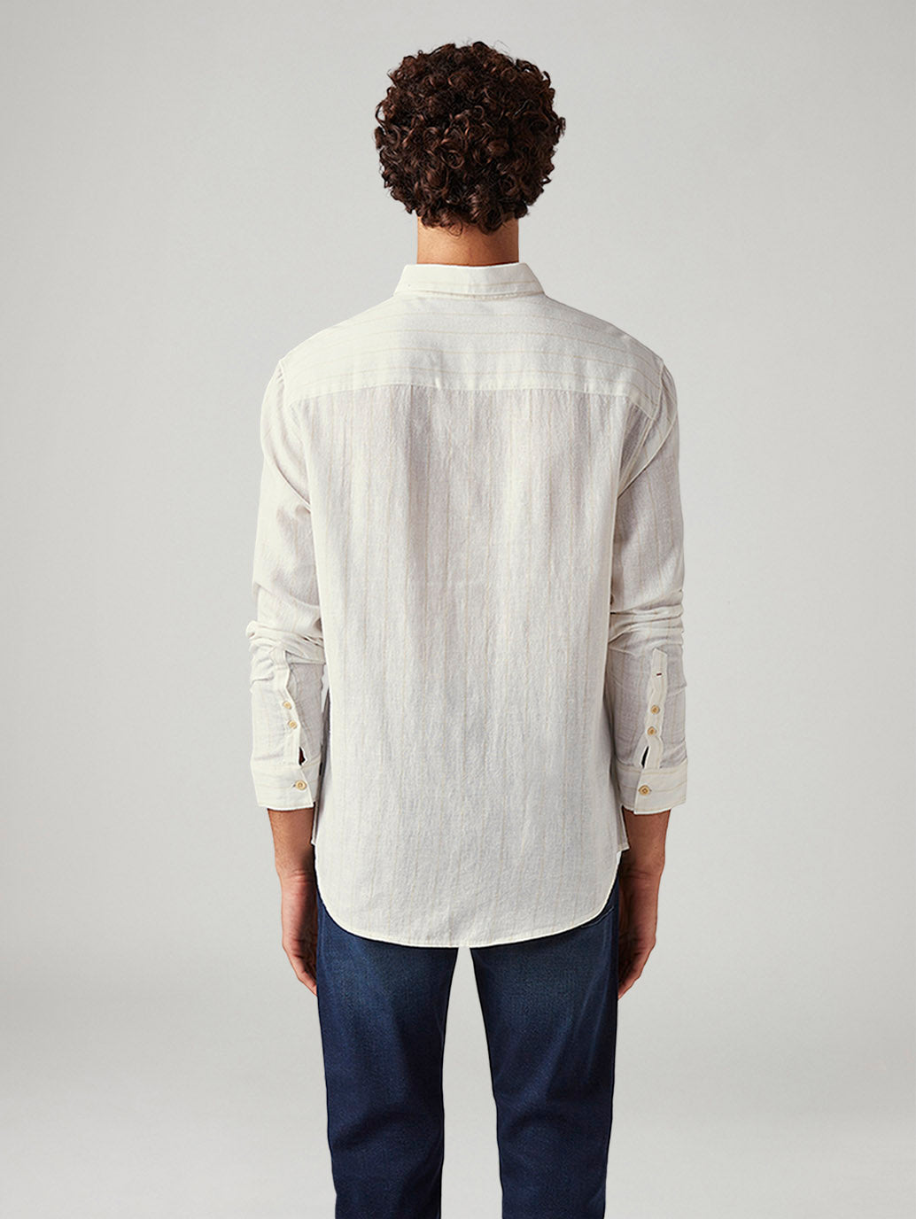 Men's Solid Slim Fit Linen Shirt - Back View