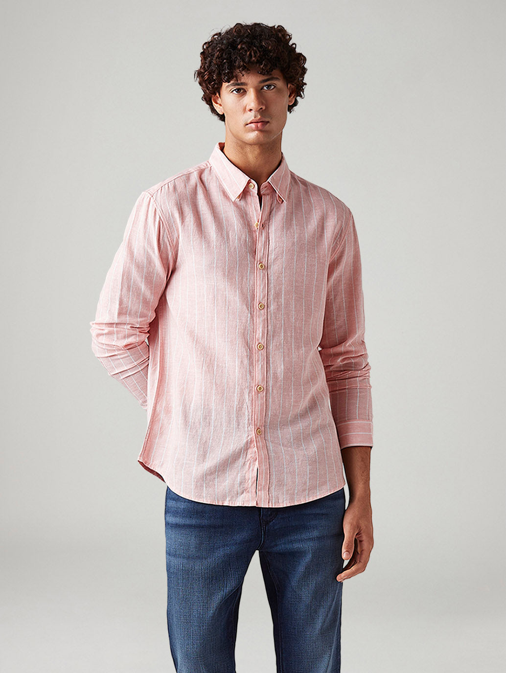 Men's Striped Slim Fit Linen Shirt