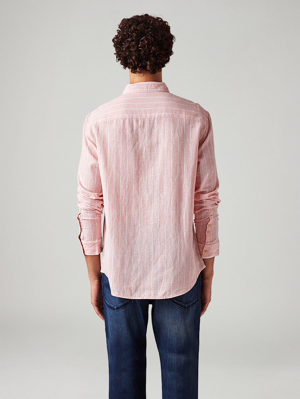Men's Striped Slim Fit Linen Shirt - Back View
