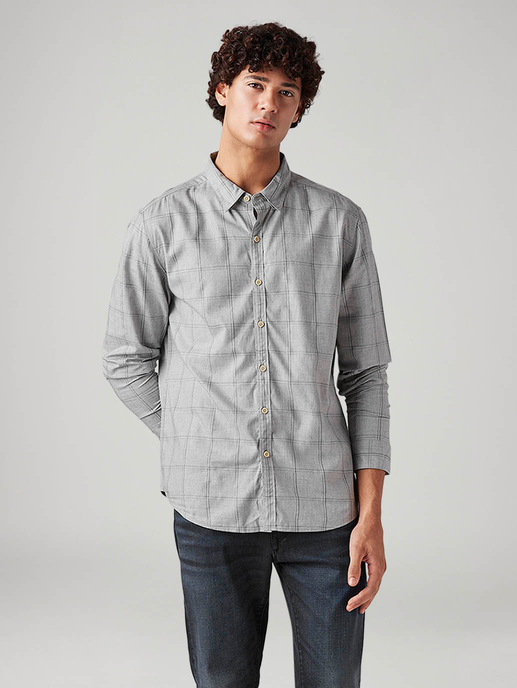 Men's Checkered Slim Fit Shirt - Front View