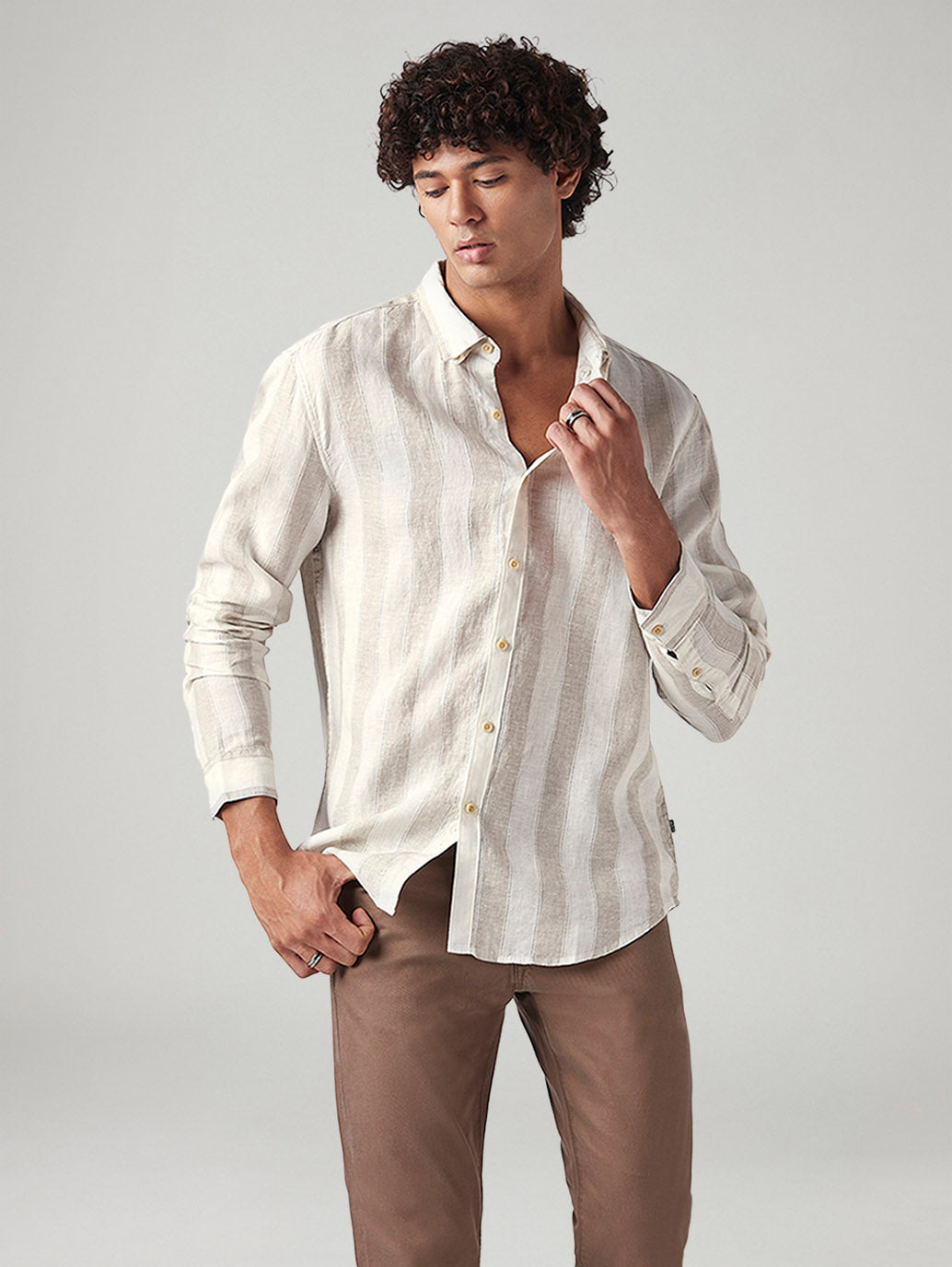 Men's Striped Slim Fit Linen Shirt