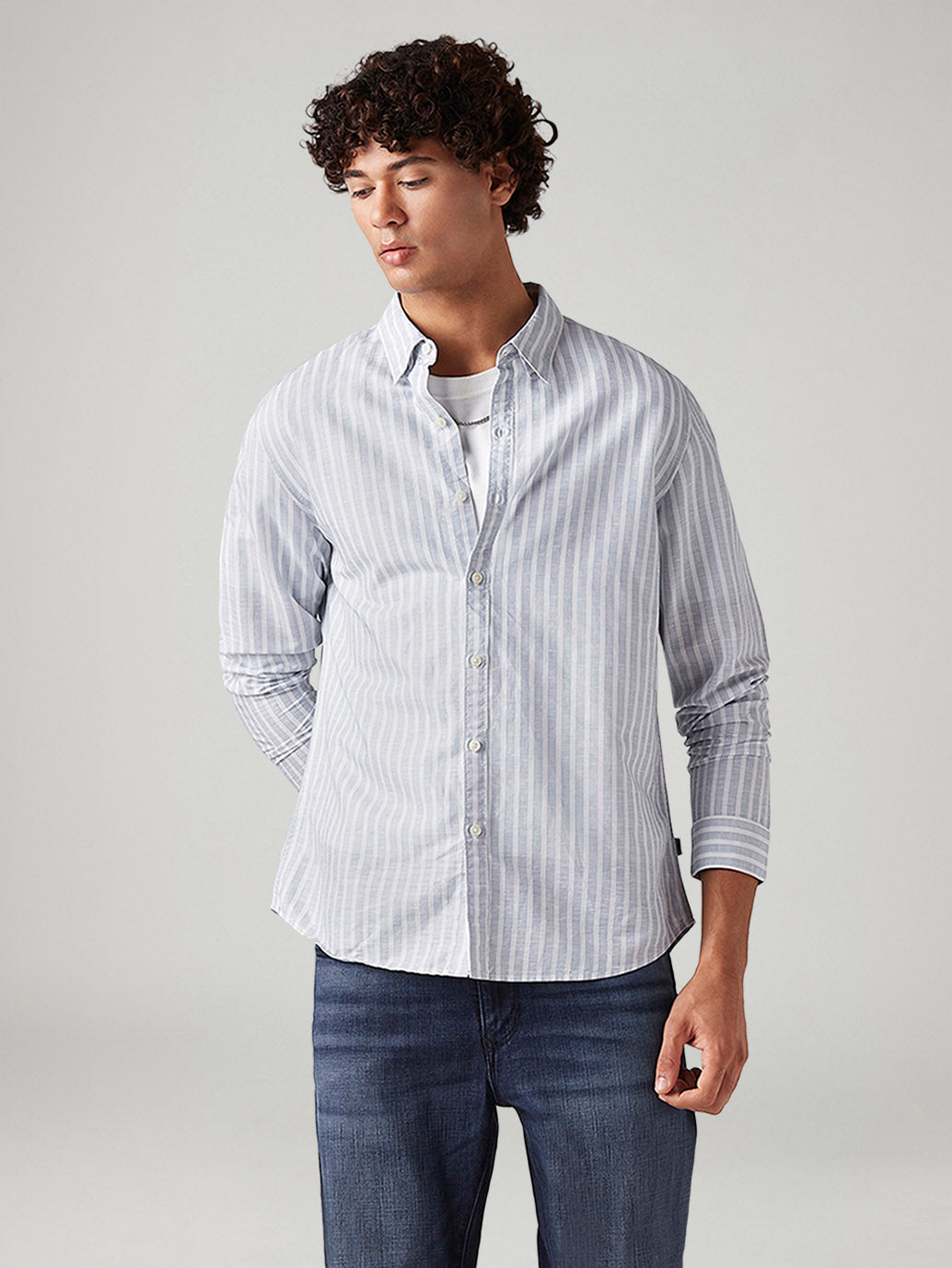 Men's Striped Slim Fit Linen Shirt
