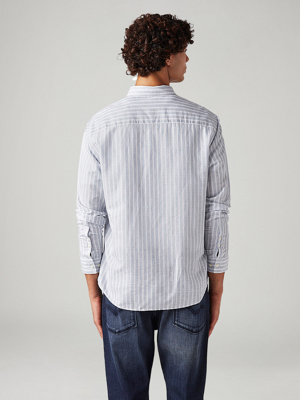 Men's Striped Slim Fit Linen Shirt - Back View