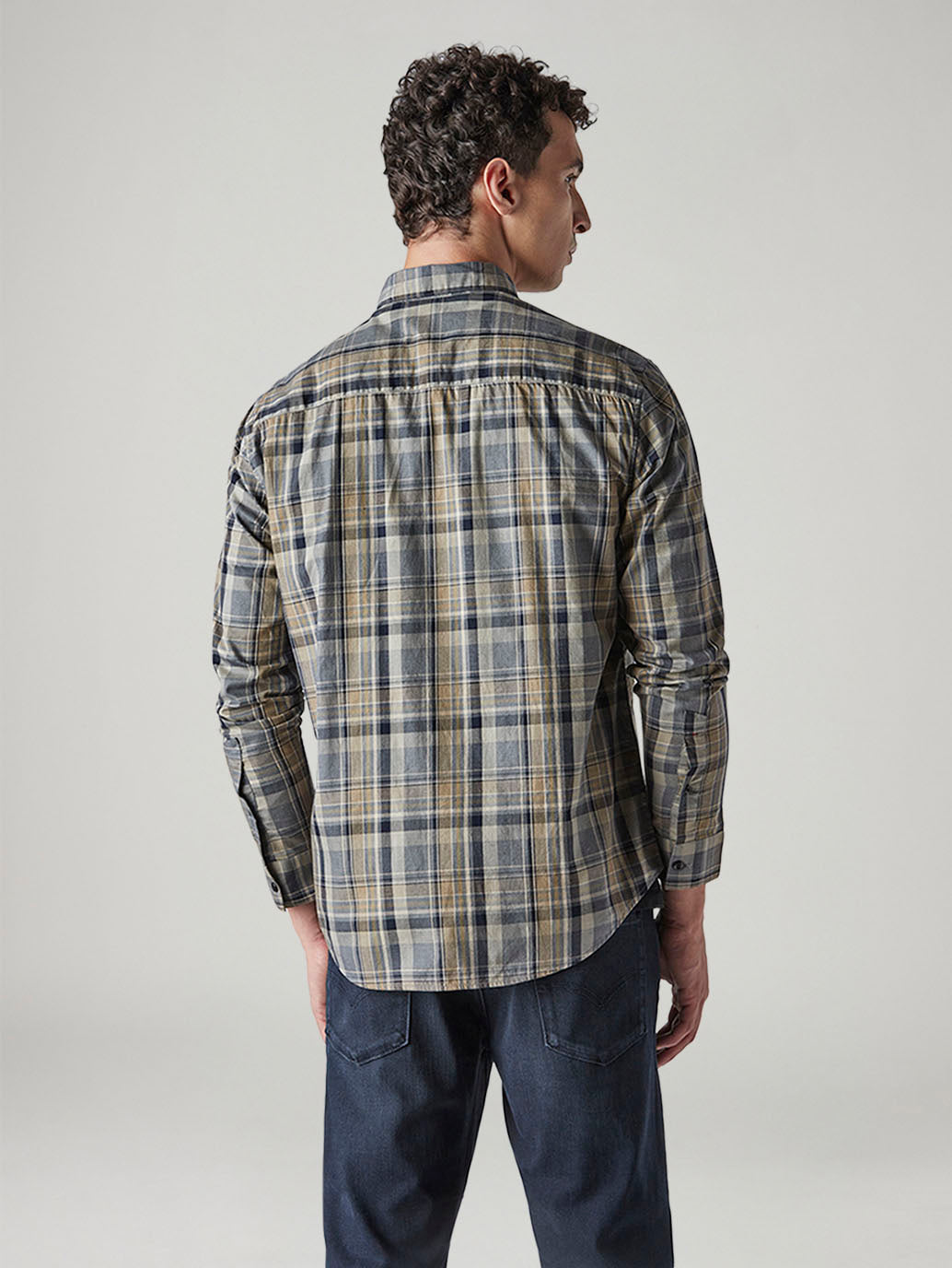 Men's Checkered Slim Fit Redloop Shirt - Back View
