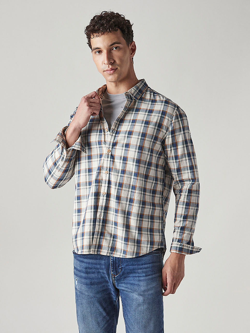 Men's Checkered Slim Fit Redloop Shirt - Styleshot View