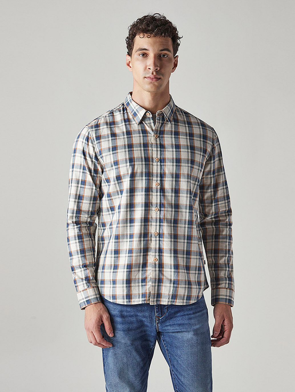 Men's Checkered Slim Fit Redloop Shirt - Front View