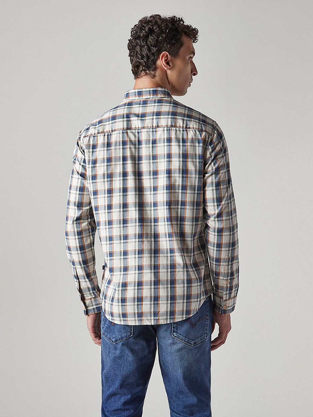 Men's Checkered Slim Fit Redloop Shirt - Back View