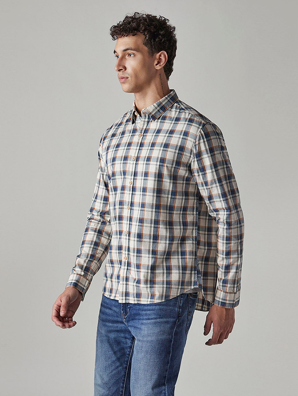 Men's Checkered Slim Fit Redloop Shirt - Side View
