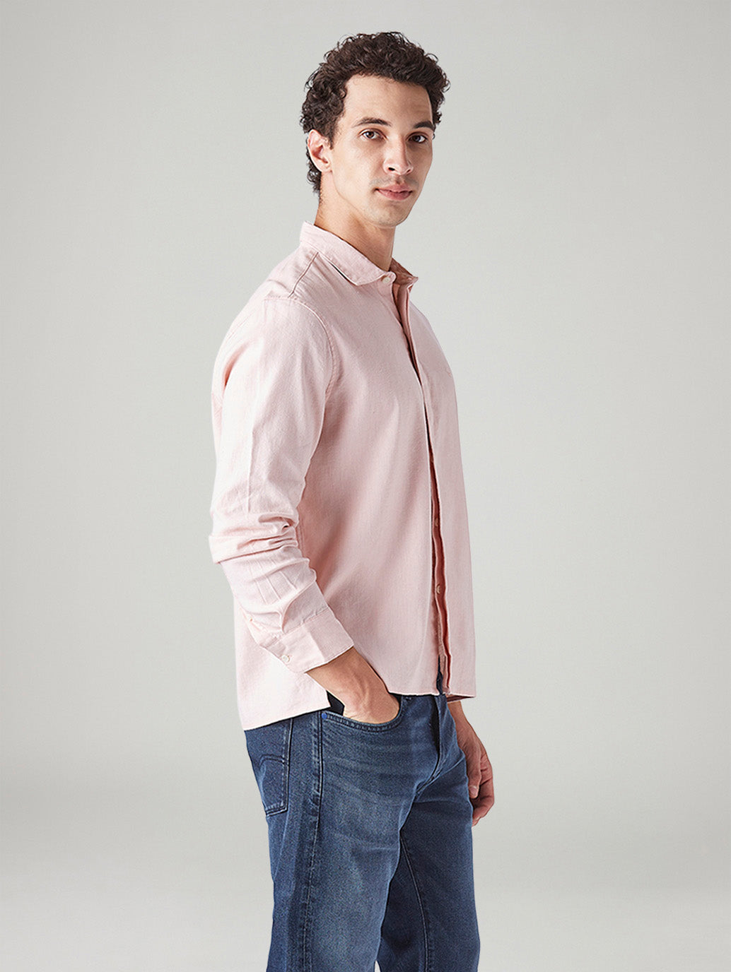 Men's Solid Slim Fit Linen Shirt - Side View