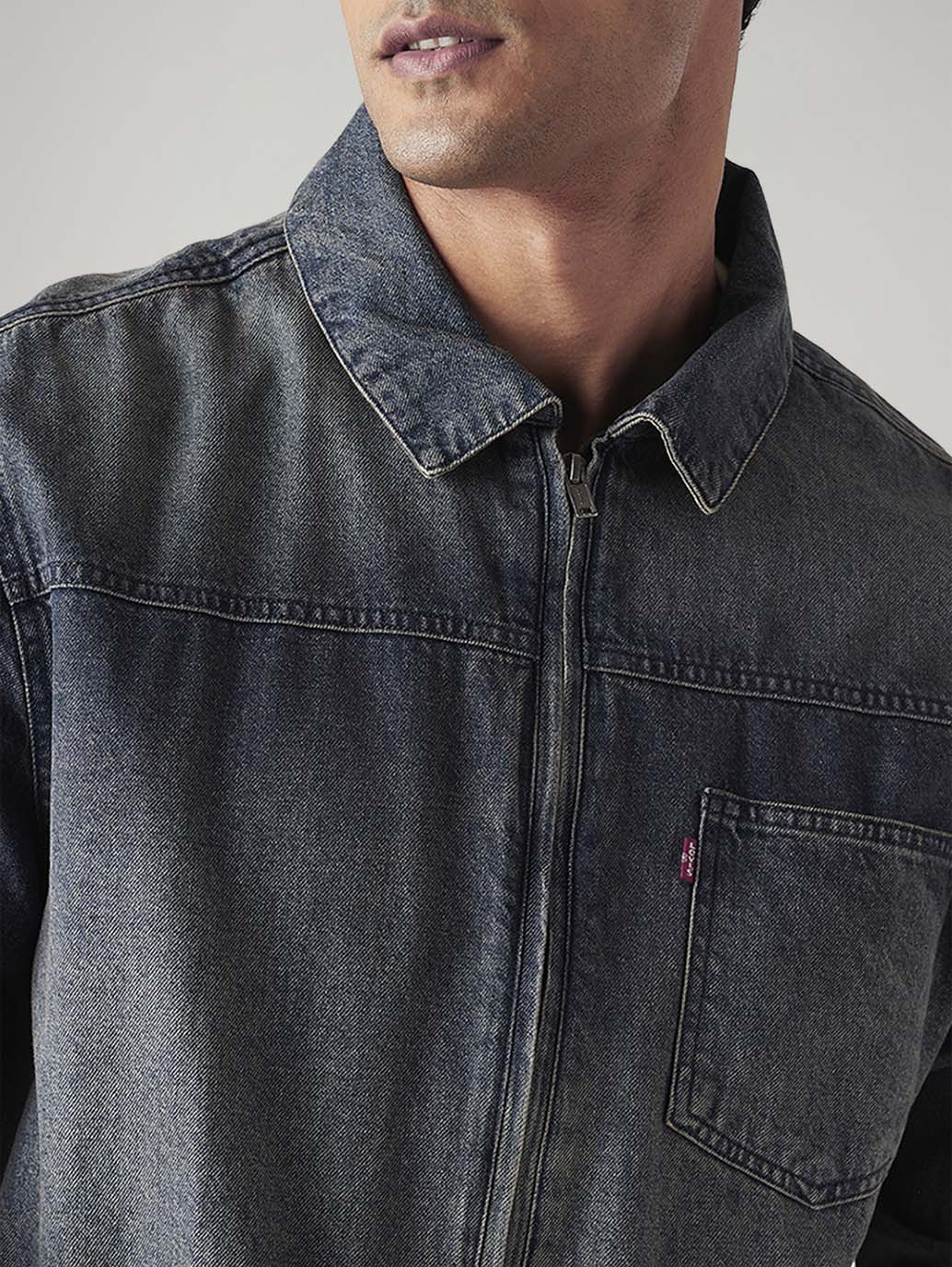 Men's Solid Relaxed Fit Jacket - Detail View