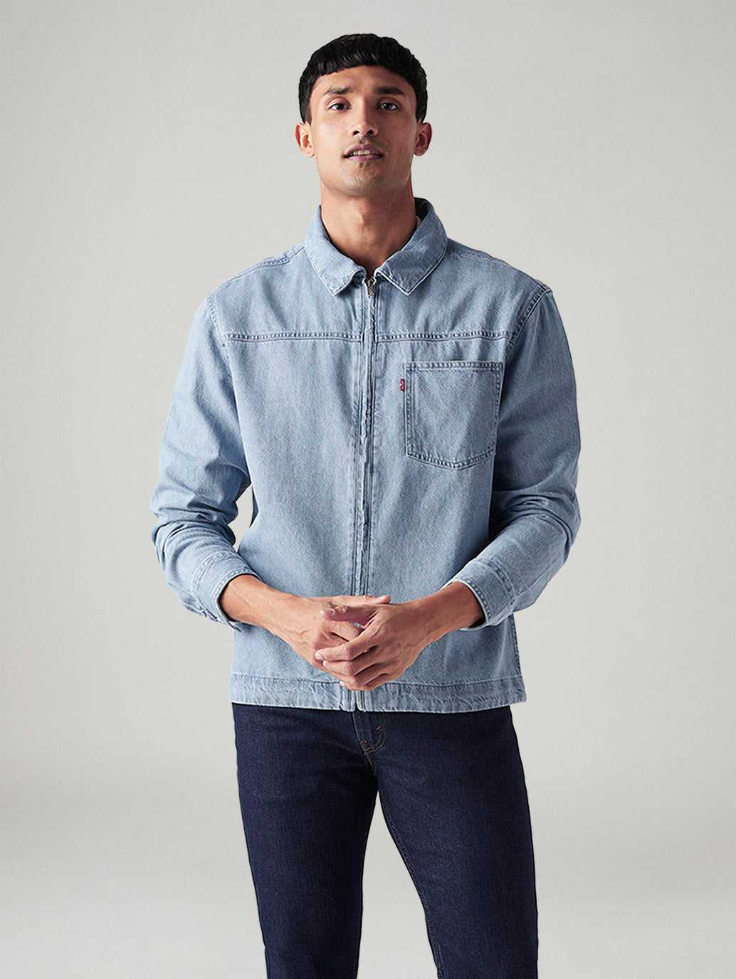 Men's Solid Relaxed Fit Jacket - Front View