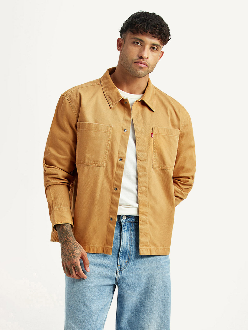 Men's Solid Tan Relaxed Fit Shirt