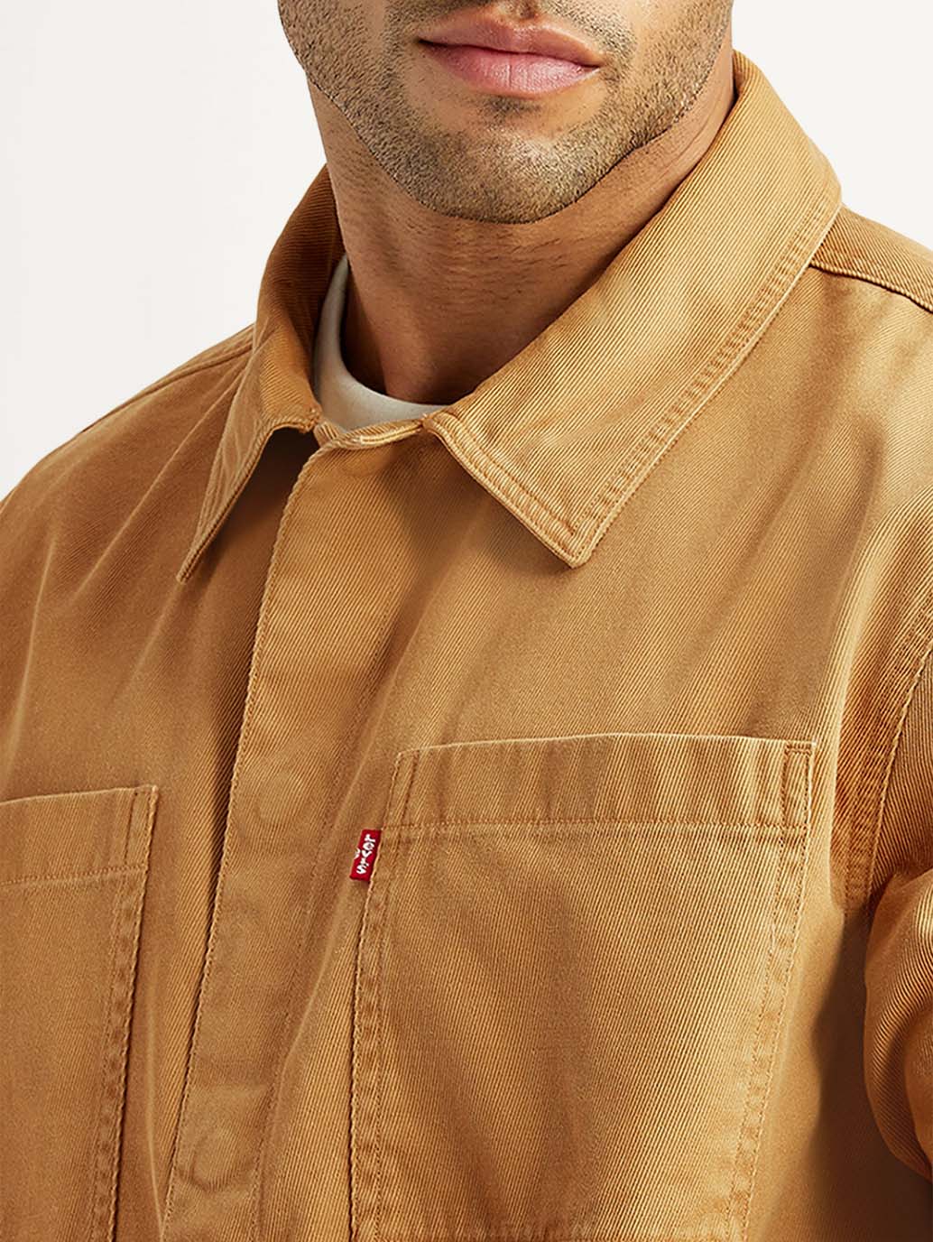 Men's Solid Tan Relaxed Fit Shirt - Detail View
