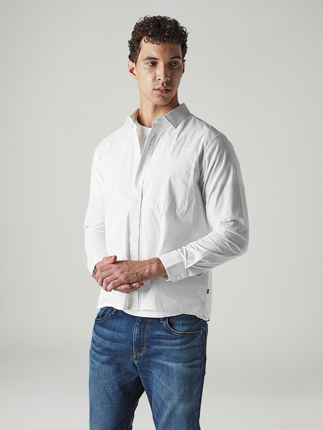 Men's Solid Slim Fit Poplin Redloop Shirt